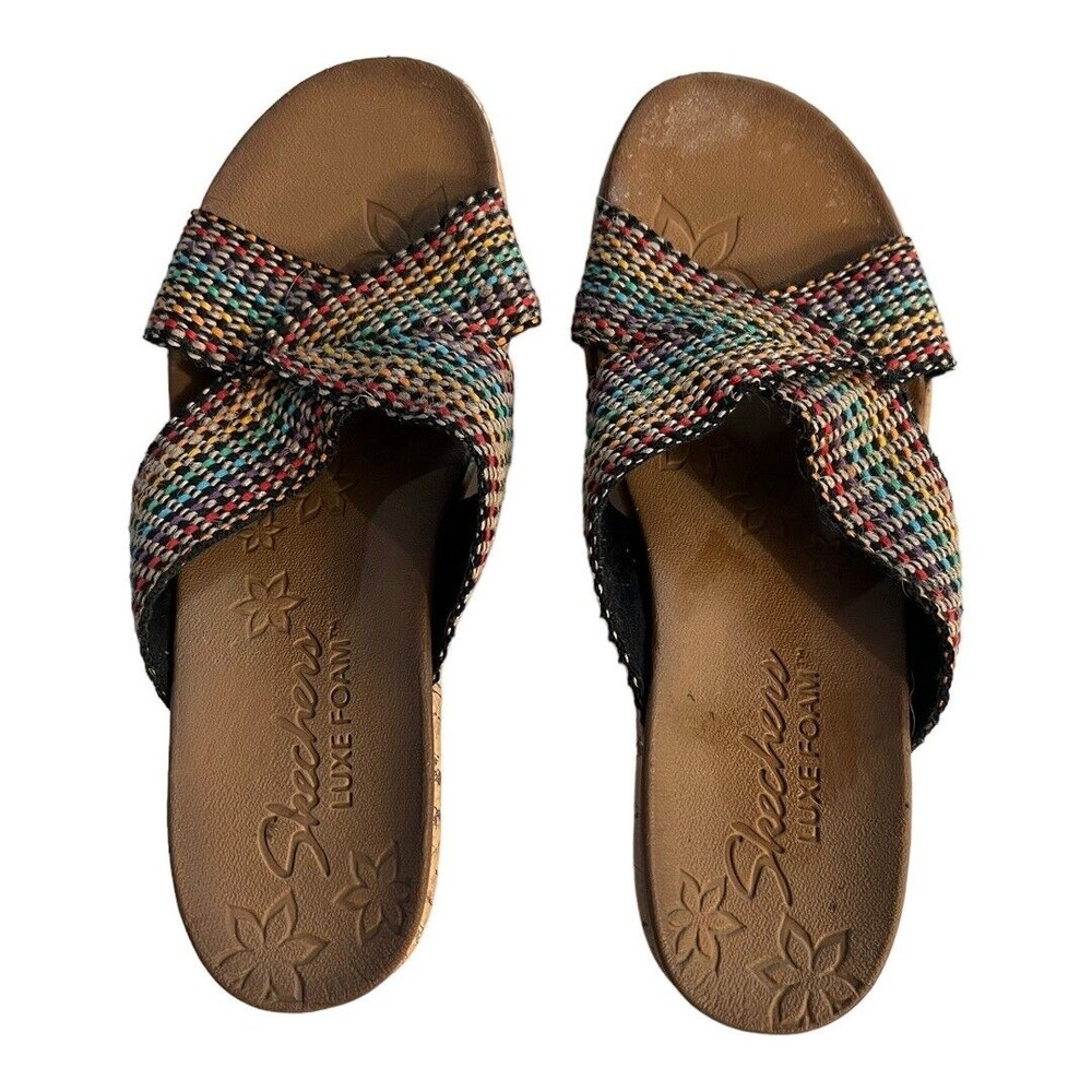 Skechers‎ Women's Cali Beverlee Delighted Wedge Rainbow Weave Sandals Size 9 - Picture 4 of 9
